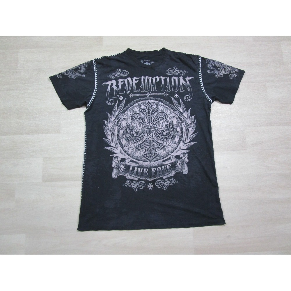 Raw State Redemption All Over Print Shirt Mens Extra Large XL Black Winged Cross